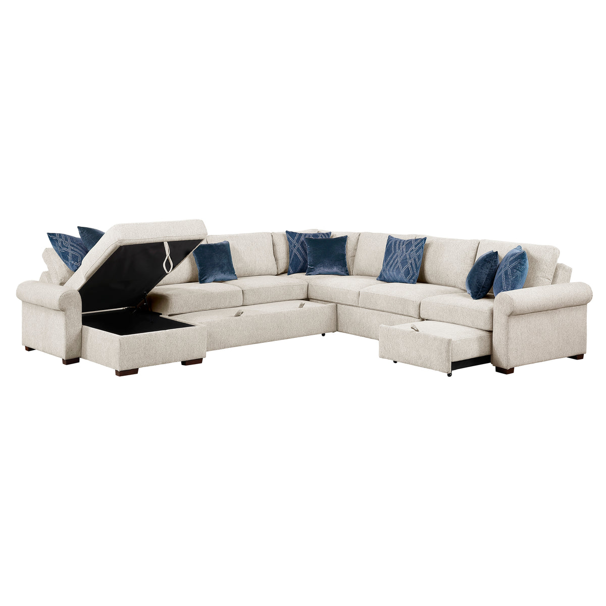 8548BE*6SCACCLA4 (6)5-PIECE SECTIONAL WITH REVERSIBLE CHAISE, PULL-OUT BED, HIDDEN STORAGE AND CLICK MOTION BACK from Homelegance - Luna Furniture