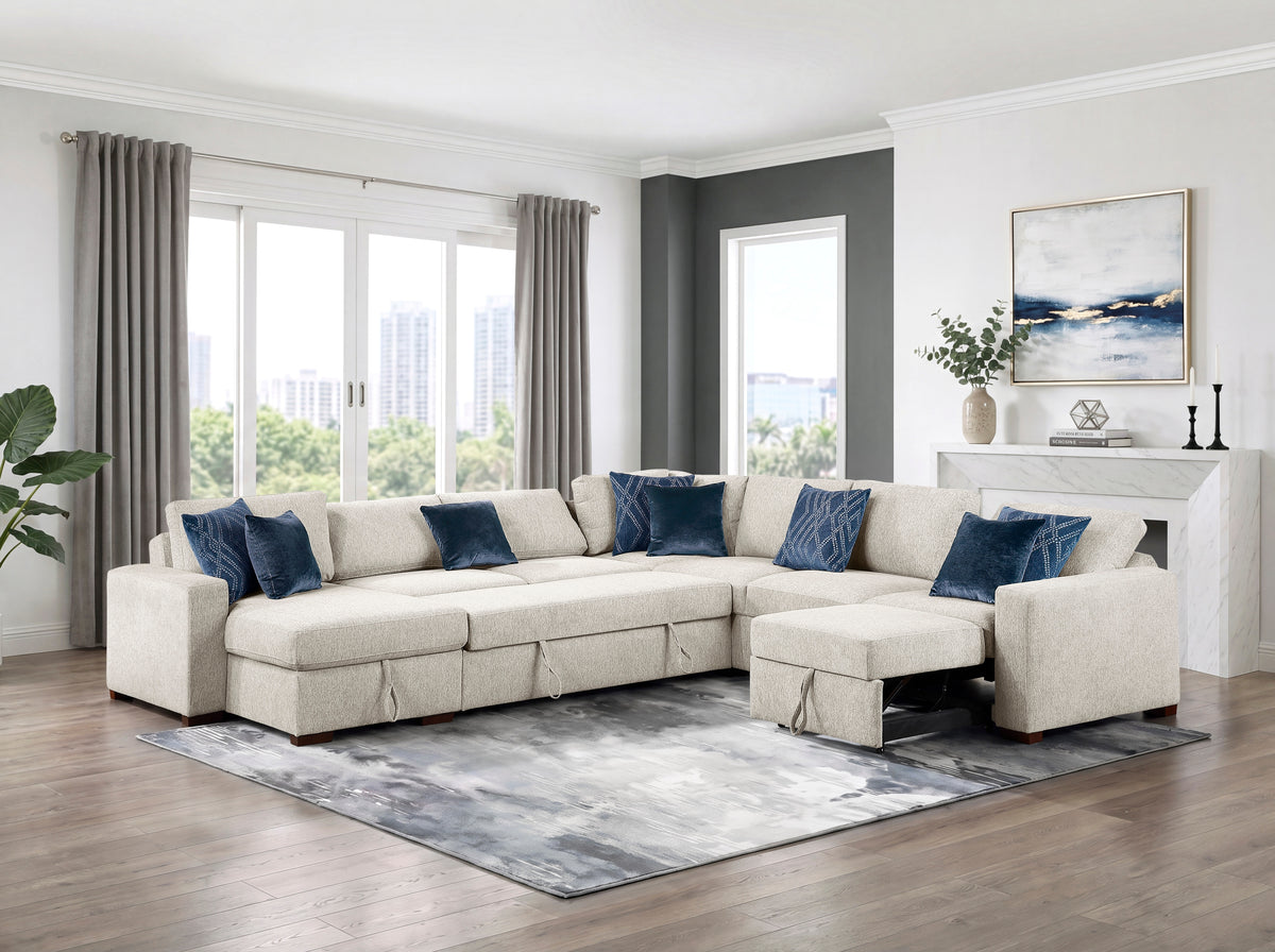 Isla Beige 5-Piece Modular Sectional with Dual Pull-Out Beds and Storage Chaise from Homelegance - Luna Furniture