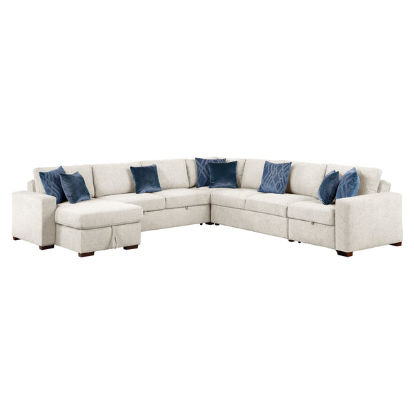Isla Beige 5-Piece Modular Sectional with Dual Pull-Out Beds and Storage Chaise