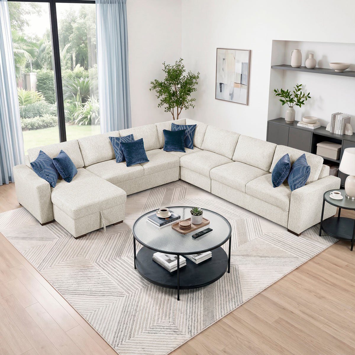 Isla Beige 5-Piece Sectional with Convertible and Reversible Chaise, Hidden Storage, Click Motion Back from Homelegance - Luna Furniture