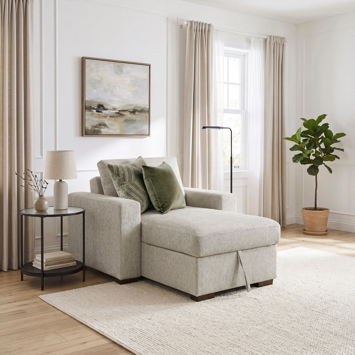 Isla Sage Sand Convertible Chaise Lounge with Arms and Hidden Storage, Click Motion Back from Homelegance - Luna Furniture
