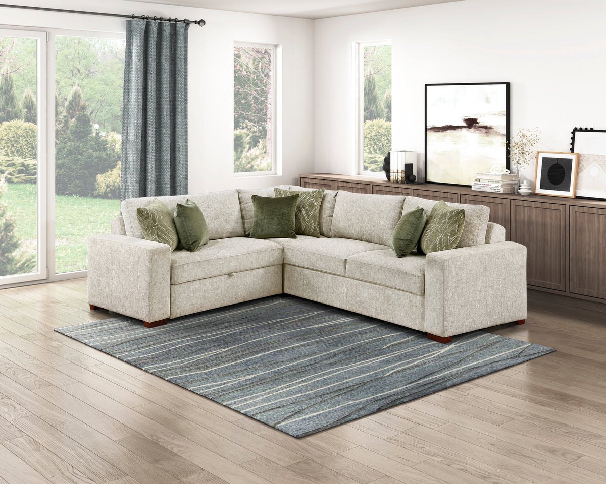 Isla Sage Sand 3-Piece L-Shaped Microfiber Sleeper Sectional with Click-Motion Back from Homelegance - Luna Furniture