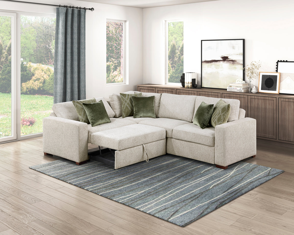 Isla Sage Sand 3-Piece L-Shaped Microfiber Sleeper Sectional with Click-Motion Back from Homelegance - Luna Furniture