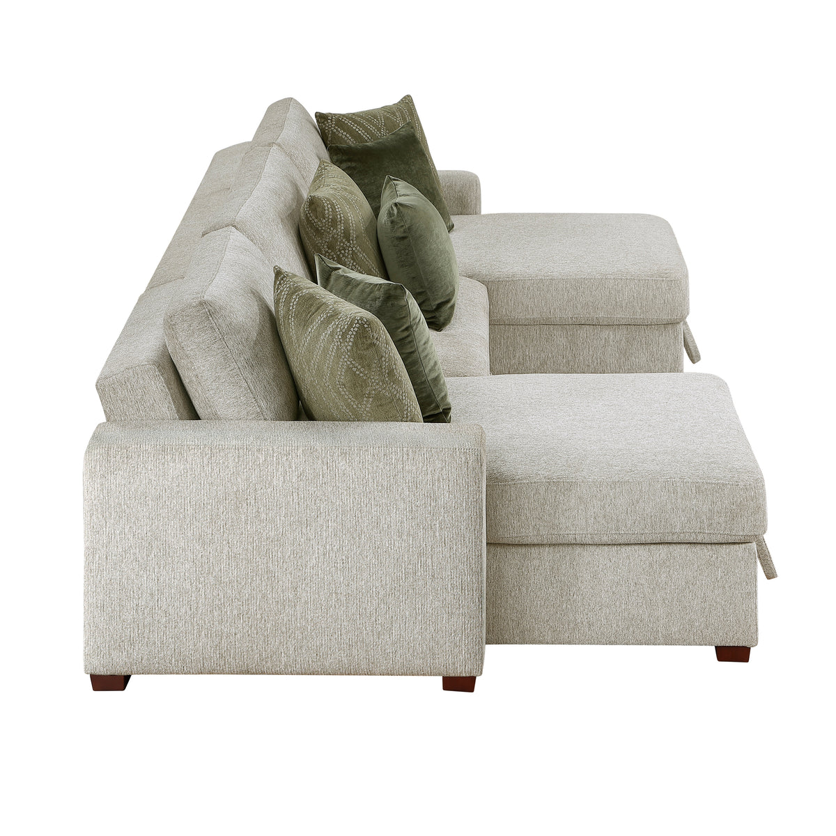 Isla Sage Sand 3-Piece Sleeper Sectional with Two Reversible Chaises and Storage from Homelegance - Luna Furniture