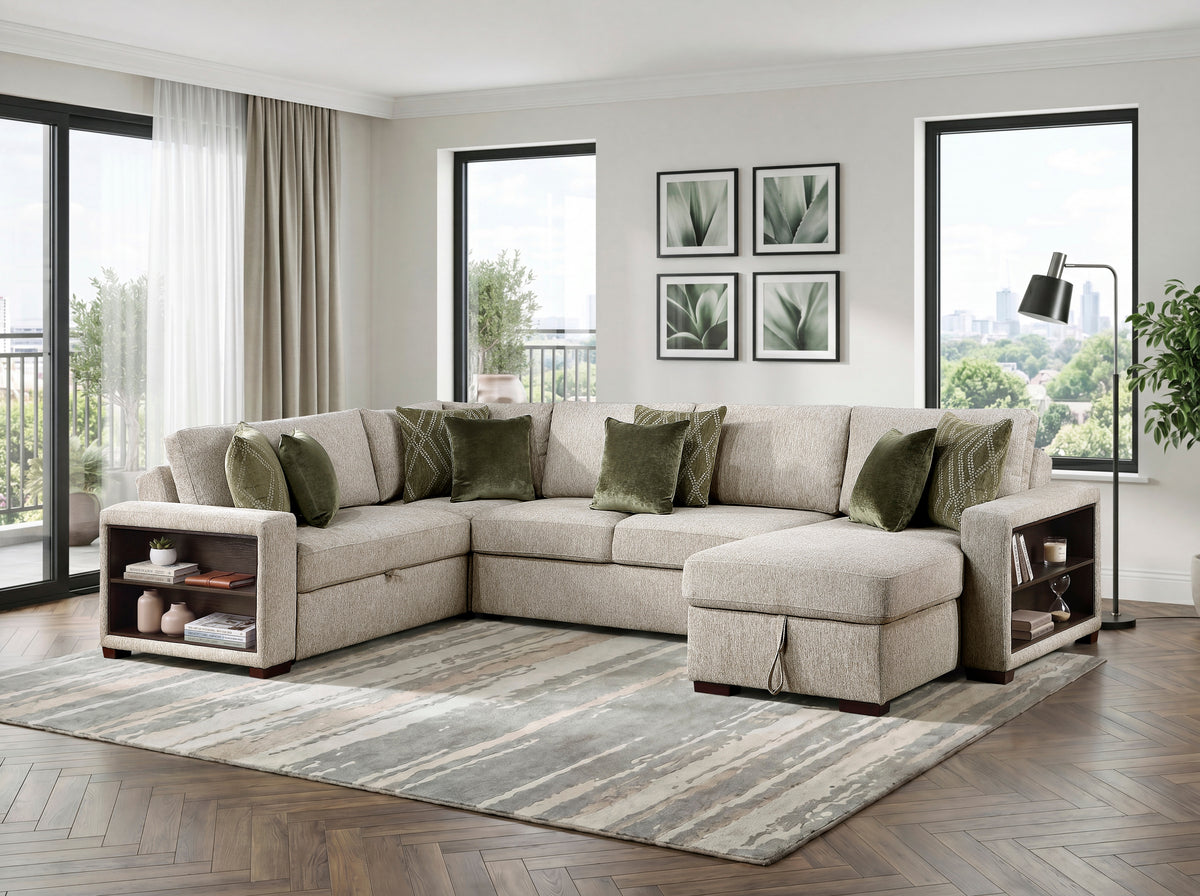 8548*5SC15ACLA2 (5)4-PIECE SECTIONAL WITH REVERSIBLE CHAISE, PULL-OUT BED, HIDDEN STORAGE AND CLICK MOTION BACK from Homelegance - Luna Furniture