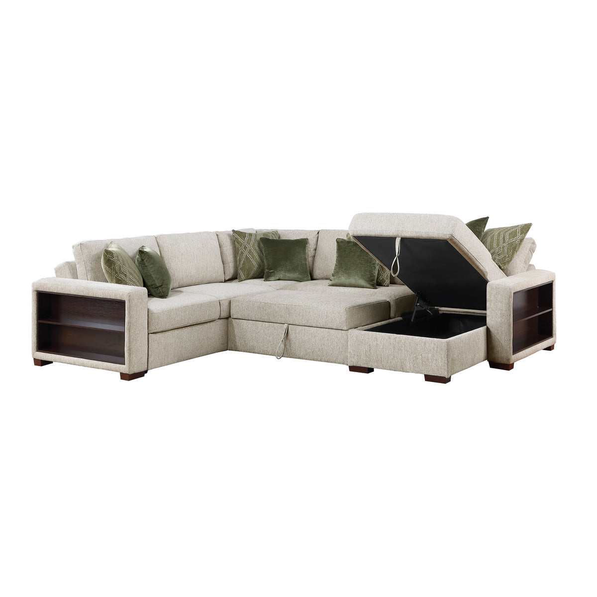 Isla Sage Sand 4-Piece L-Shaped Sleeper Sectional with Reversible Storage Chaise