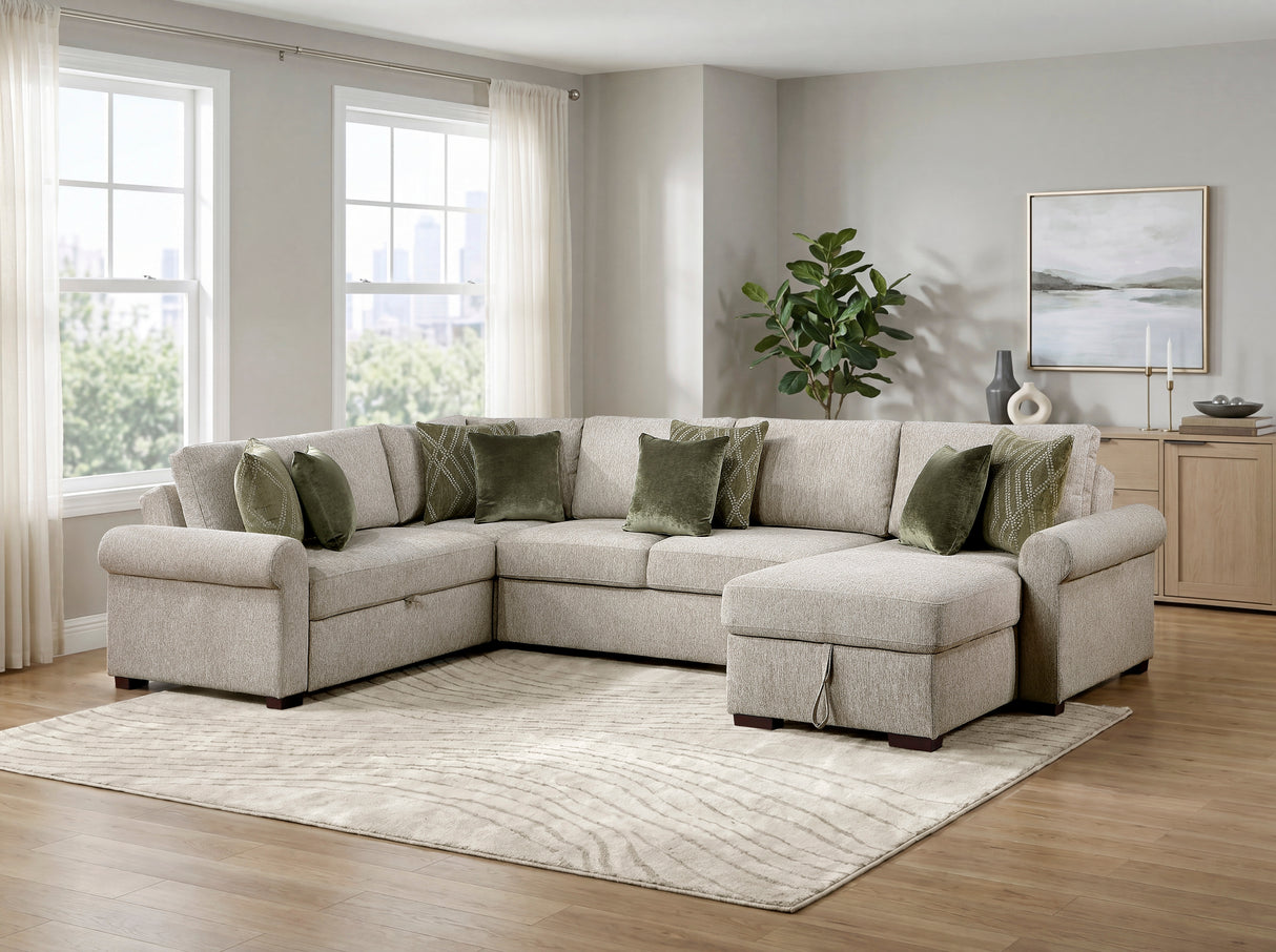 8548*5SC15ACLA4 (5)4-PIECE SECTIONAL WITH REVERSIBLE CHAISE, PULL-OUT BED, HIDDEN STORAGE AND CLICK MOTION BACK from Homelegance - Luna Furniture