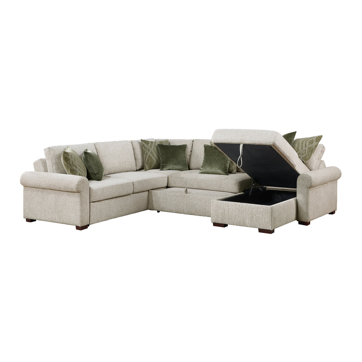 Isla Sage Sand 4-Piece L-Shaped Sleeper Sectional with Reversible Storage Chaise