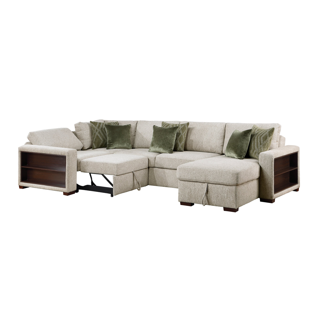 Isla Sage Sand 4-Piece Sleeper Sectional with Storage Chaise and USB Ports from Homelegance - Luna Furniture