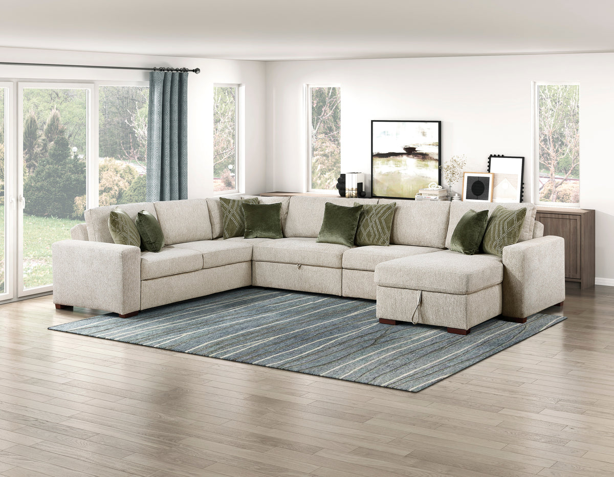 Isla Sage Sand 5-Piece Microfiber Dual Sleeper Sectional with Hidden Storage Chaise from Homelegance - Luna Furniture
