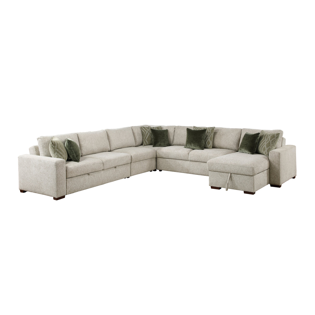 Isla Beige 5-Piece Sectional with Pull-out Bed and Click Motion Back