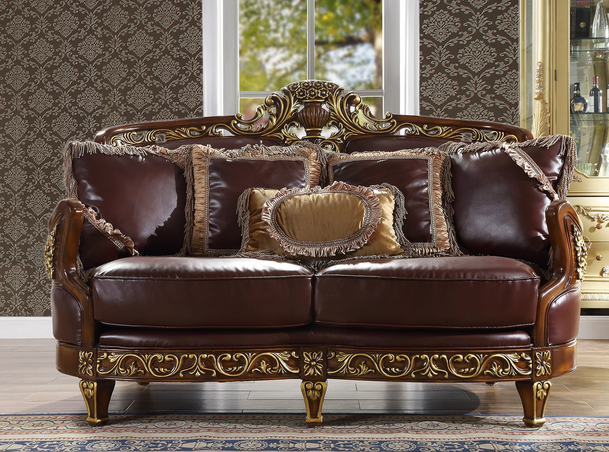 HD-89 Mahogany/Metallic Bright Gold Loveseat from Homey Design - Luna Furniture