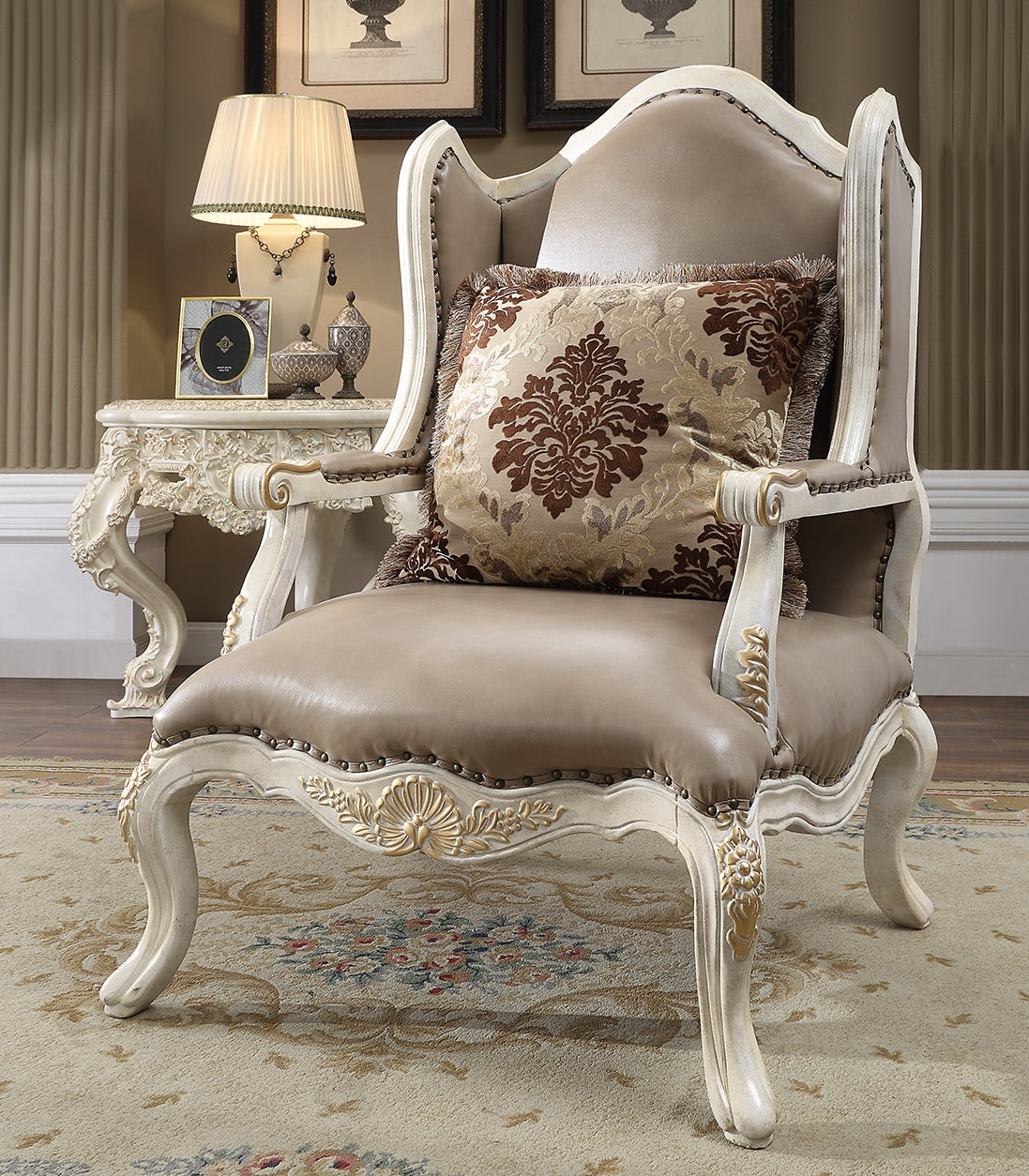 HD-90 Plantation Cove White/Metallic Bright Gold Accent Chair from Homey Design - Luna Furniture