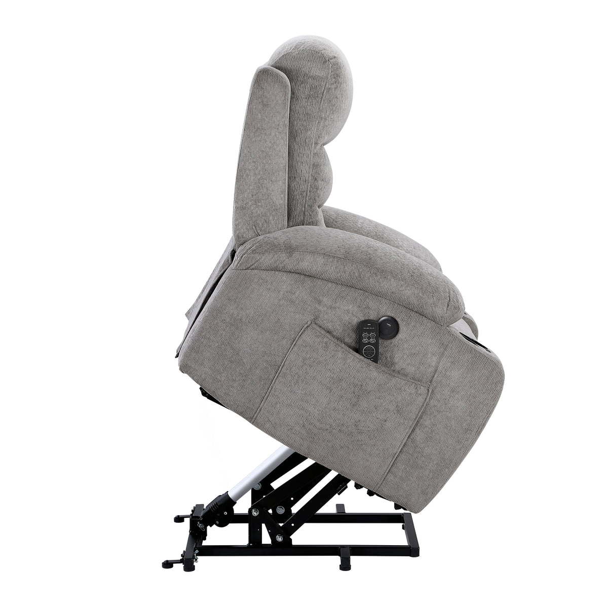 Sereno Gray Power Lift Chair with Massage, Heat, Charging Ports and Cup-holders