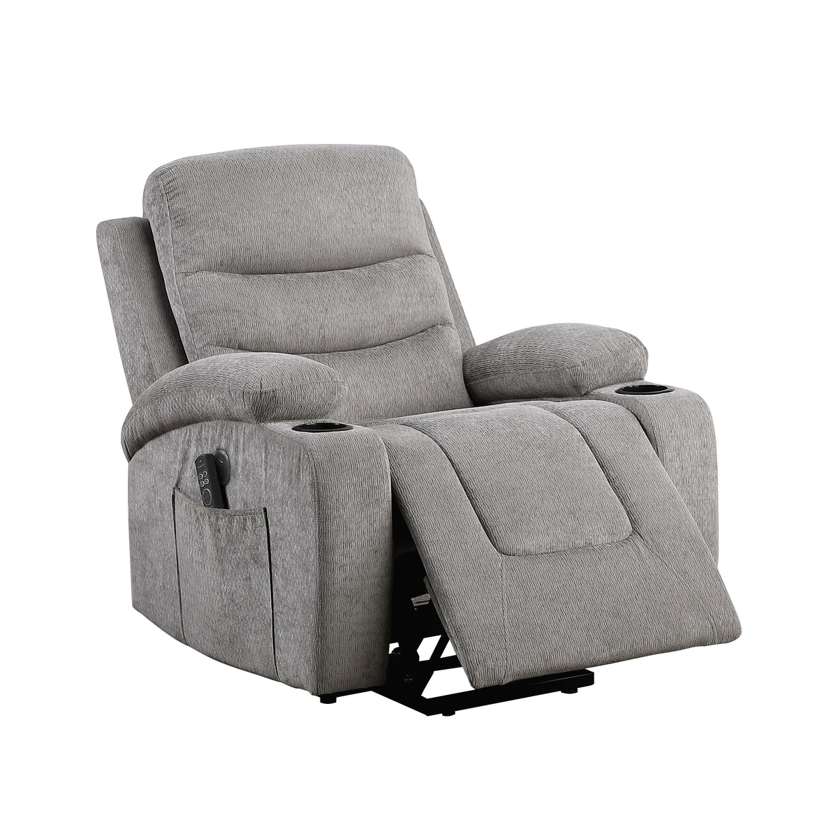 Sereno Gray Power Lift Chair with Massage, Heat, Charging Ports and Cup-holders