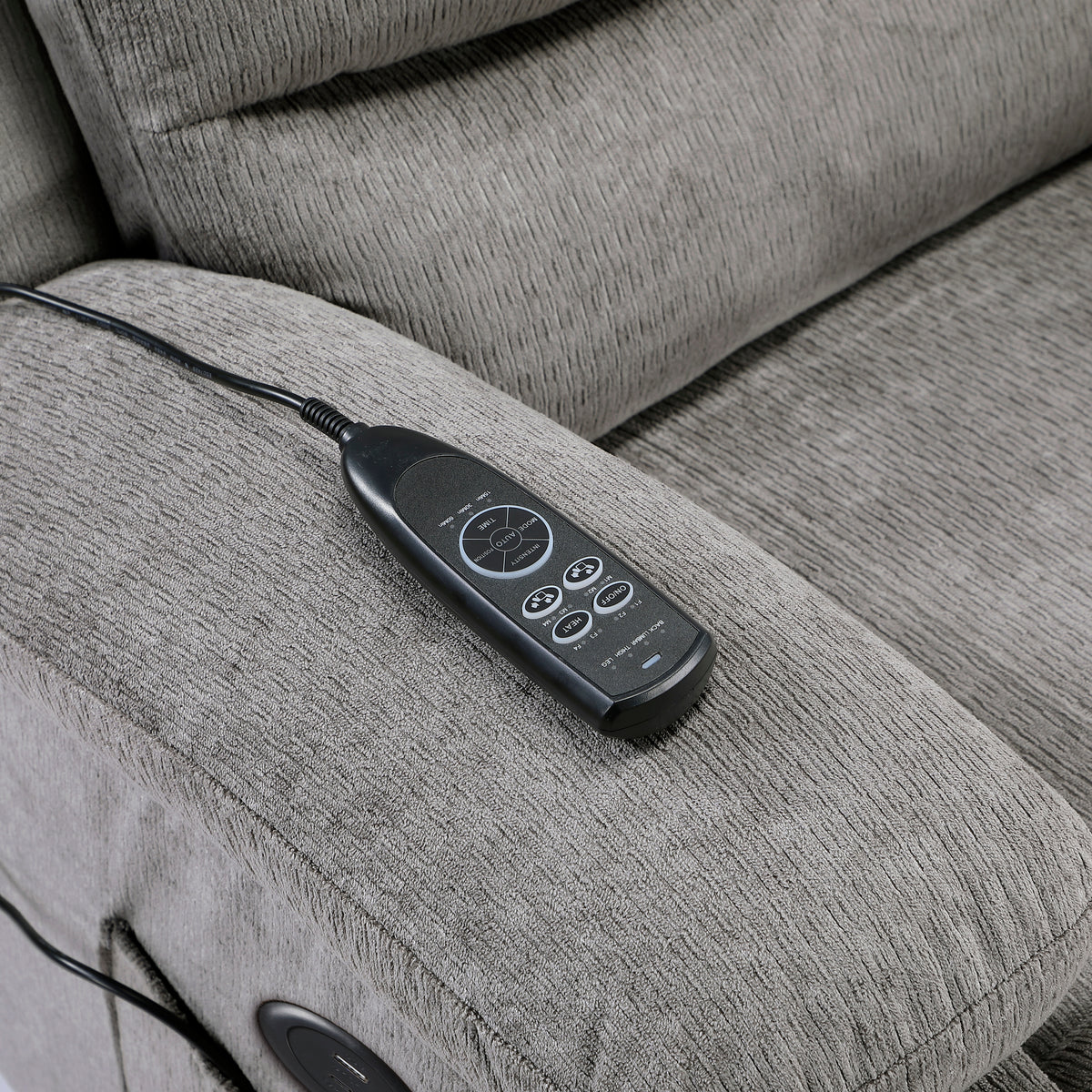 Sereno Gray Power Lift Chair with Massage, Heat, Charging Ports and Cup-holders
