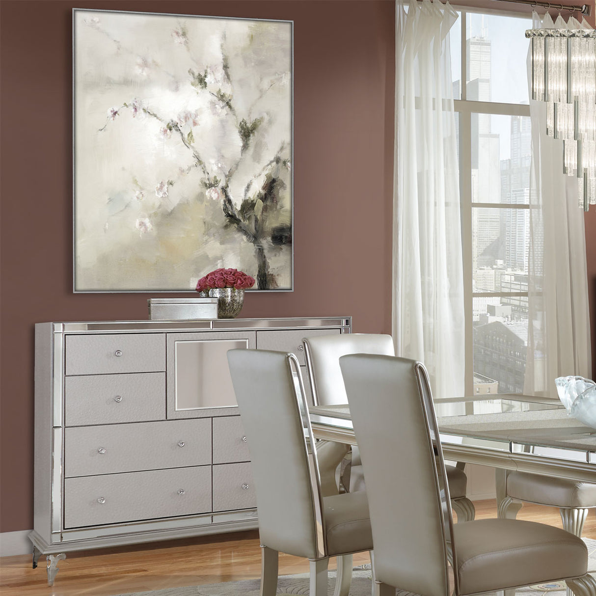 Hollywood Loft Frost Upholstered Dresser from Michael Amini - Luna Furniture