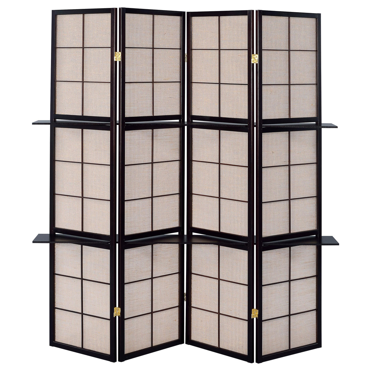 Iggy Tan and Cappuccino 4-Panel Folding Screen with Removable Shelves from Coaster - Luna Furniture