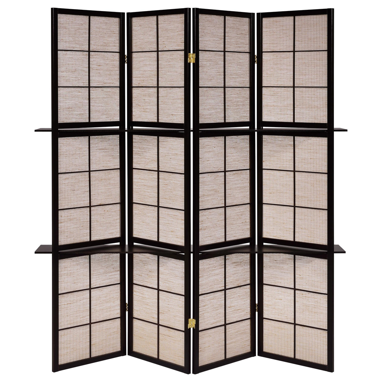 Iggy Tan and Cappuccino 4-Panel Folding Screen with Removable Shelves from Coaster - Luna Furniture
