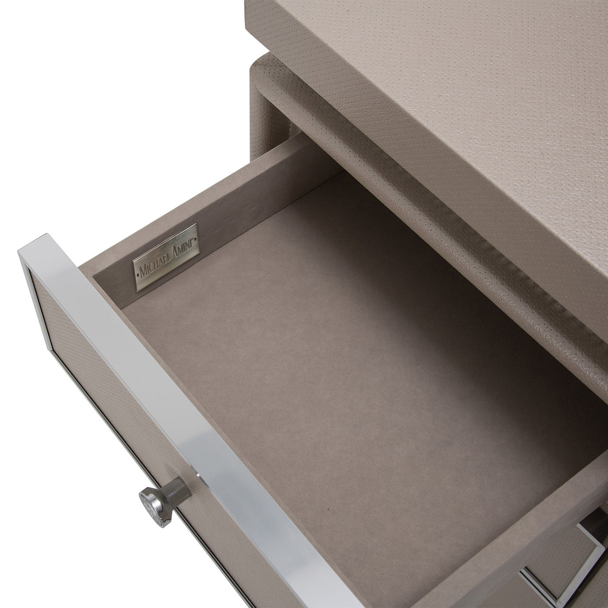 Glimmering Heights Ivory Upholstered Vanity Desk from Michael Amini - Luna Furniture