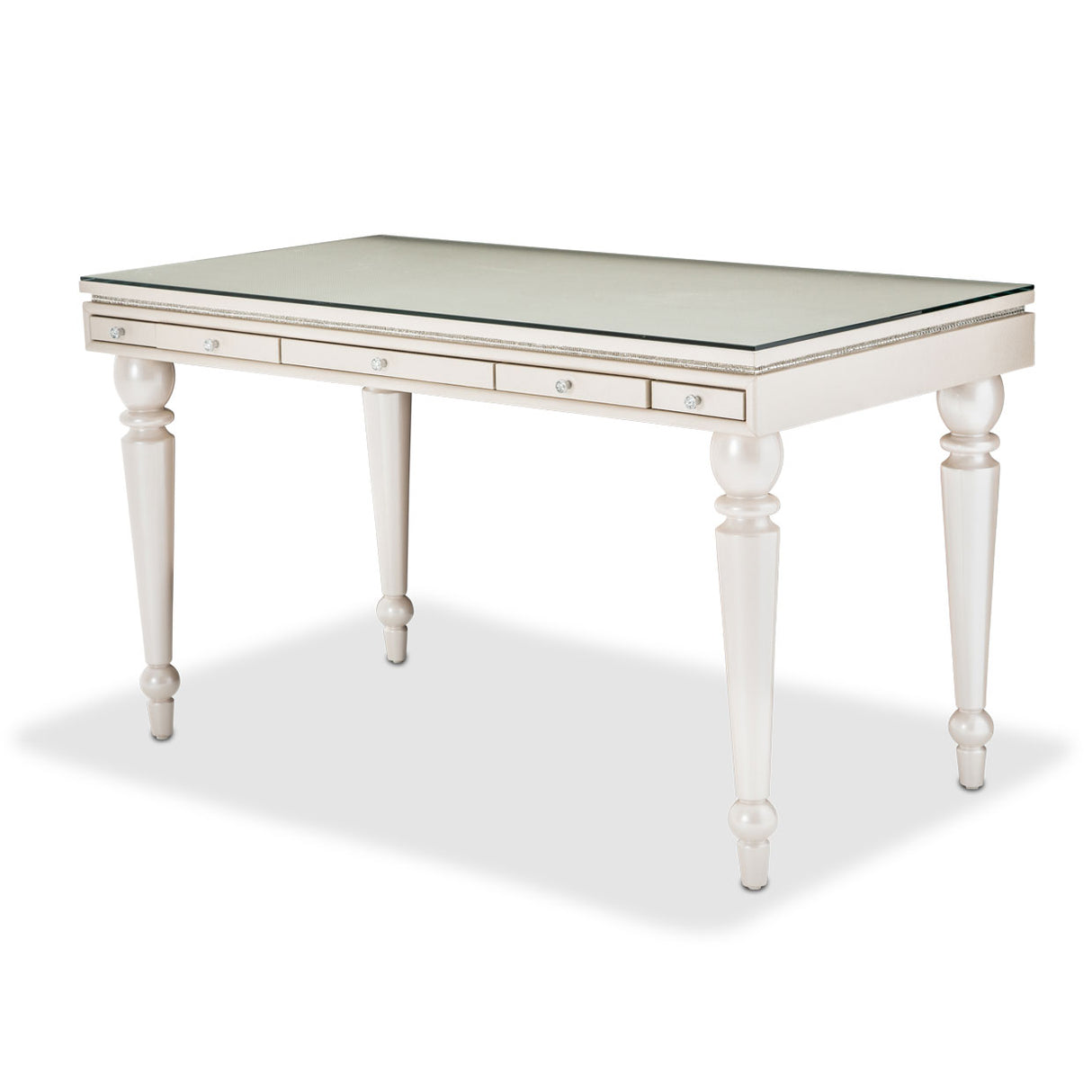 Glimmering Heights Ivory Writing Desk With Glass Top from Michael Amini - Luna Furniture