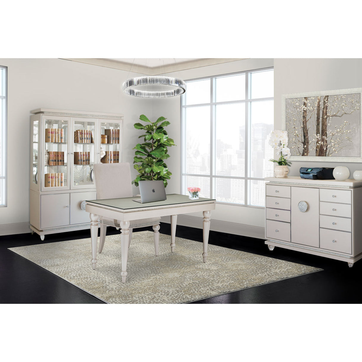 Glimmering Heights Ivory Writing Desk With Glass Top from Michael Amini - Luna Furniture