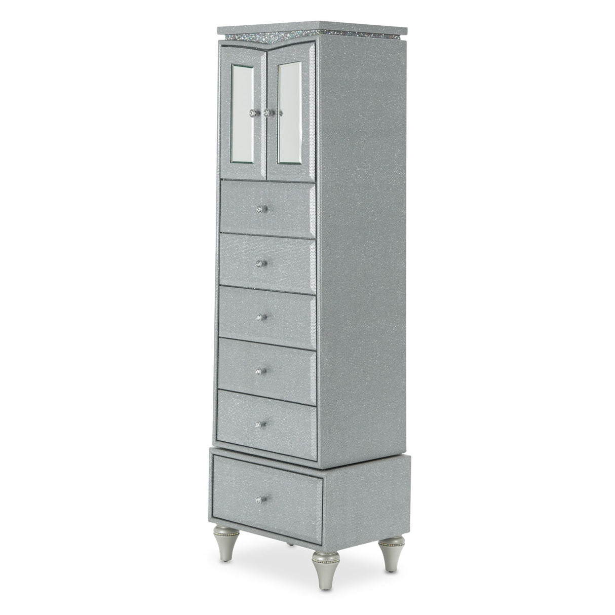 Melrose Plaza Dove Upholstered Swivel Chest from Michael Amini - Luna Furniture