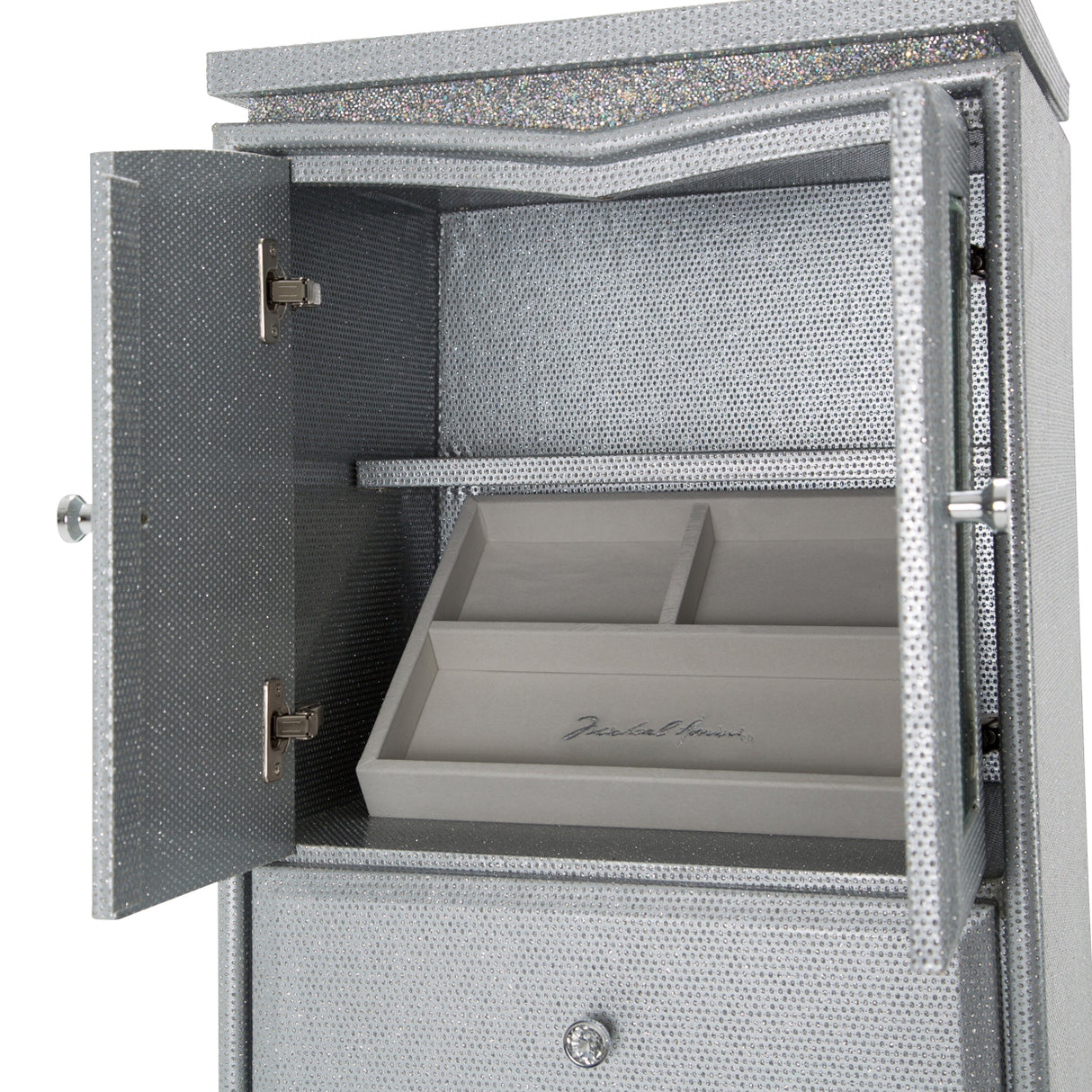 Melrose Plaza Dove Upholstered Swivel Chest from Michael Amini - Luna Furniture