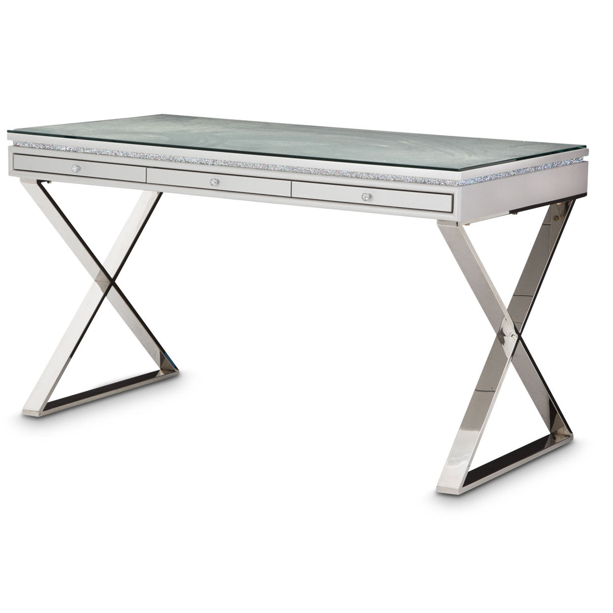 Melrose Plaza Dove Writing Desk With Glass Top from Michael Amini - Luna Furniture
