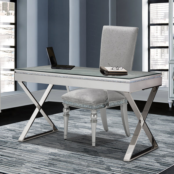Melrose Plaza Dove Writing Desk With Glass Top