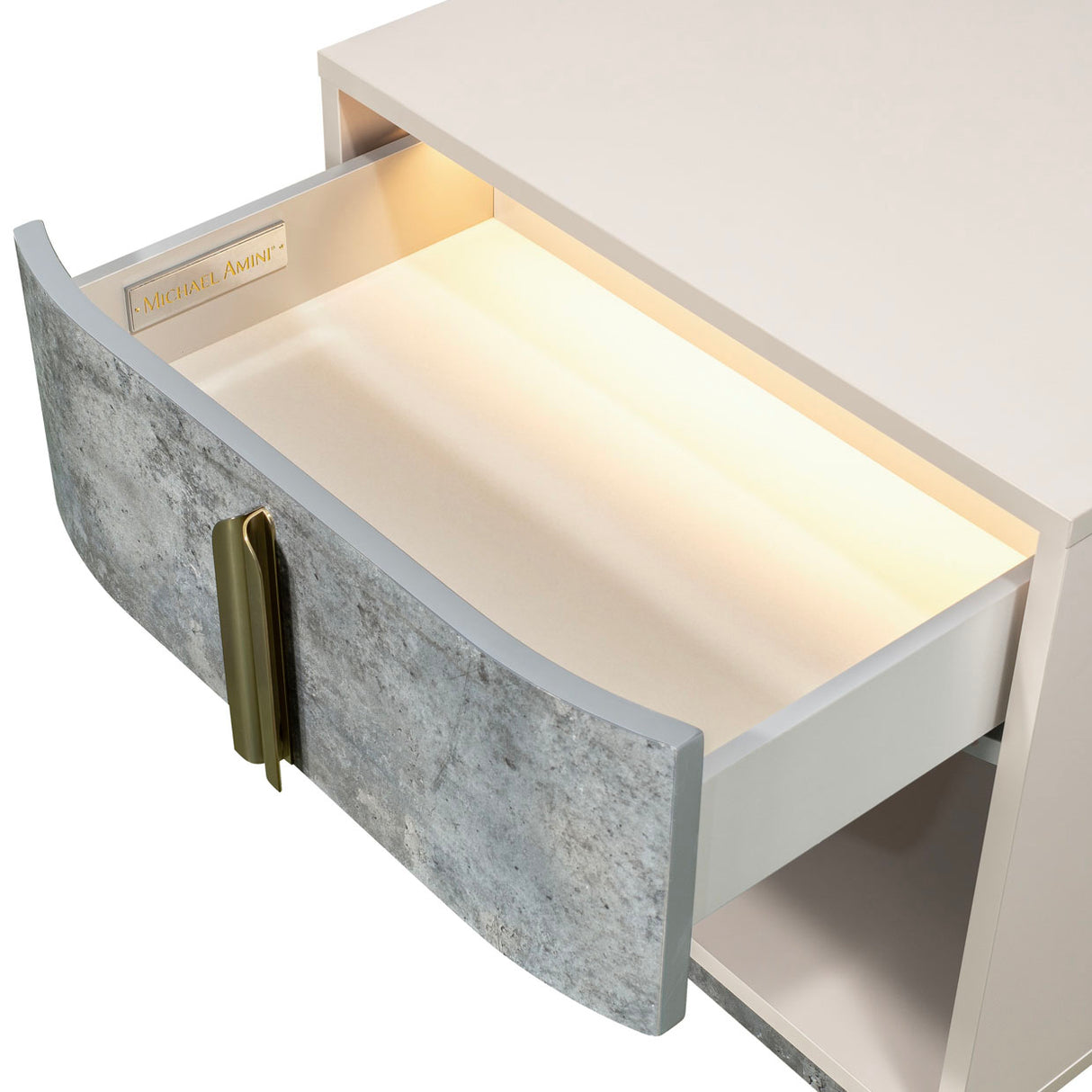 Pavira Stone 1-drawer Nightstand With Led Lights from Michael Amini - Luna Furniture