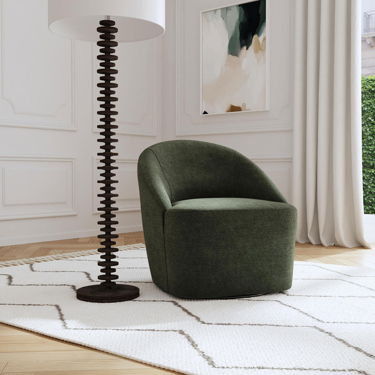 Leon Hunter Green Upholstered Accent Swivel Barrel Chair from Coaster - Luna Furniture