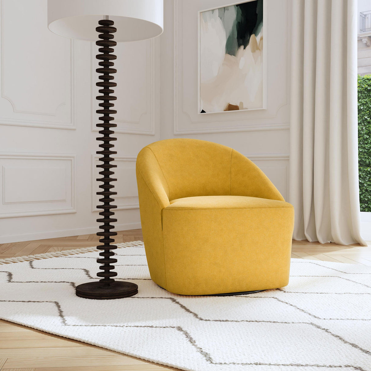 Leon Mustard Yellow Upholstered Accent Swivel Barrel Chair from Coaster - Luna Furniture