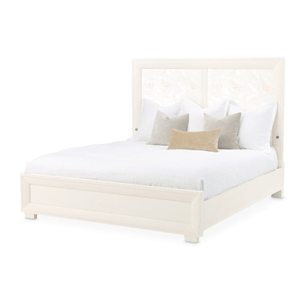 Portrait Alabaster White King Panel Bed with Led Lights