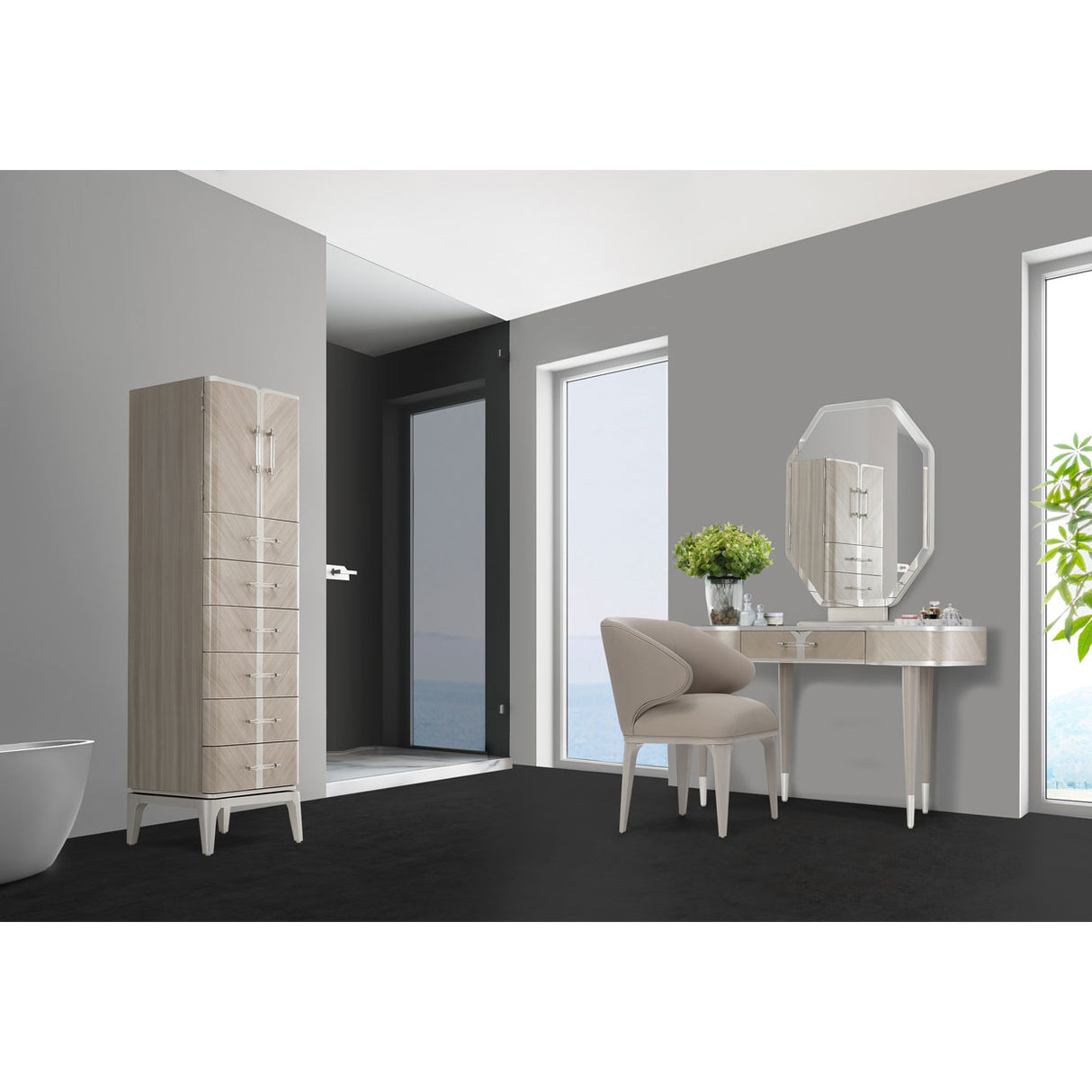 Lanterna Silver Mist Swivel Chiffonier Lingerie Chest- Living Room Storage Cabinet from Michael Amini - Luna Furniture