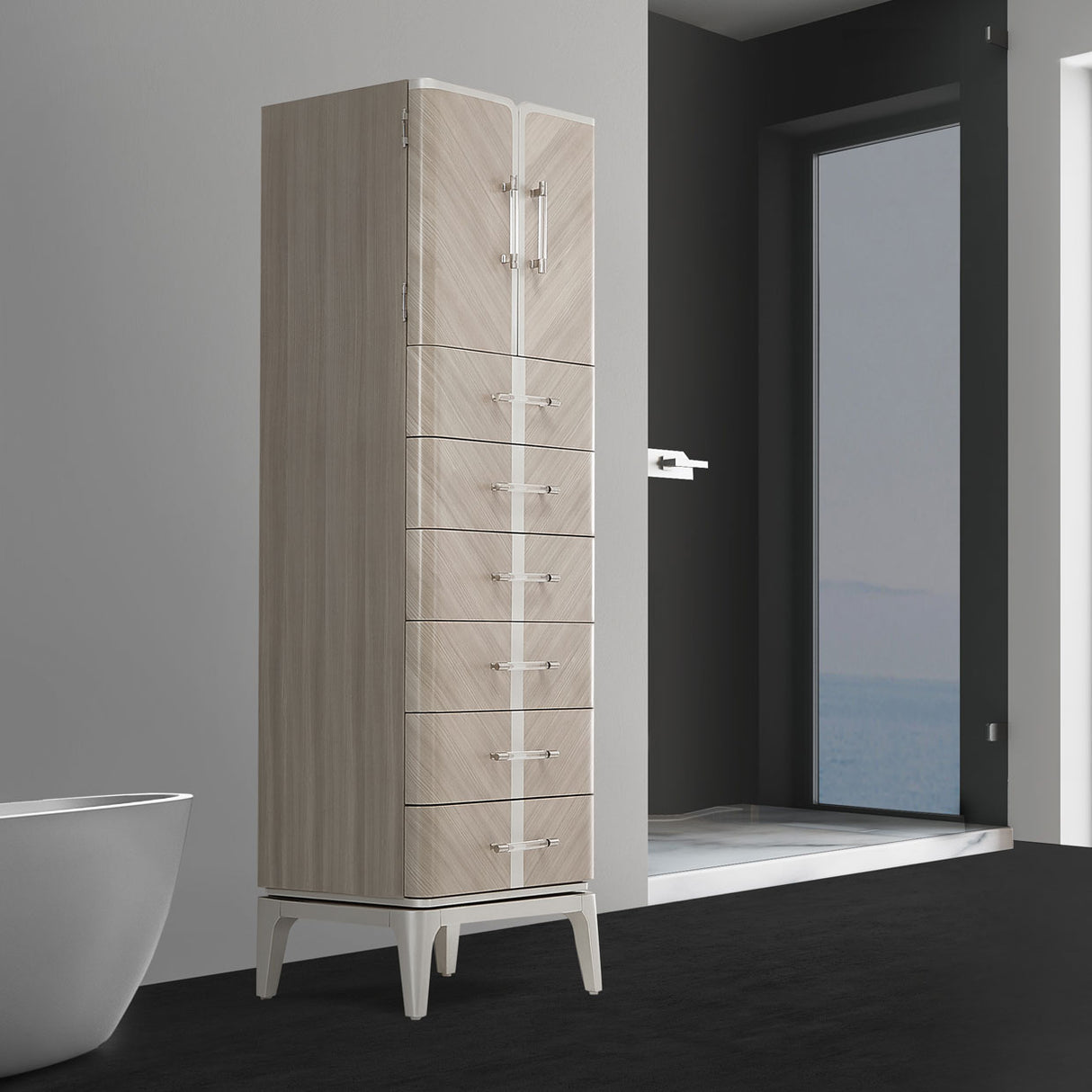Lanterna Silver Mist Swivel Chiffonier Lingerie Chest- Living Room Storage Cabinet from Michael Amini - Luna Furniture