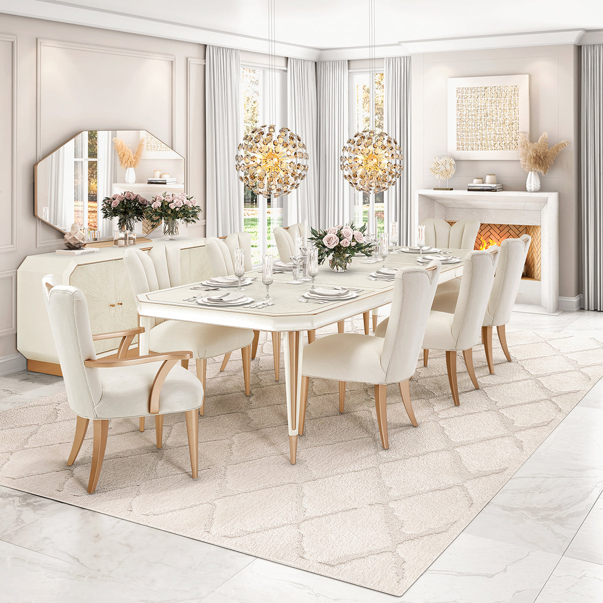 La Rachelle Medium Champagne Rectangular Dining Table from Michael Amini - Luna Furniture