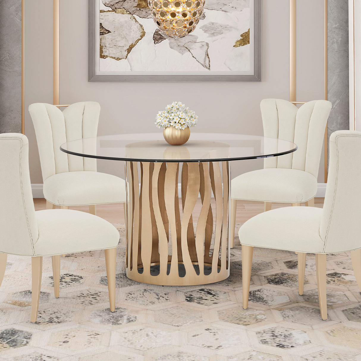 La Rachelle Medium Champagne 54'' Round Dining Table from Michael Amini - Luna Furniture