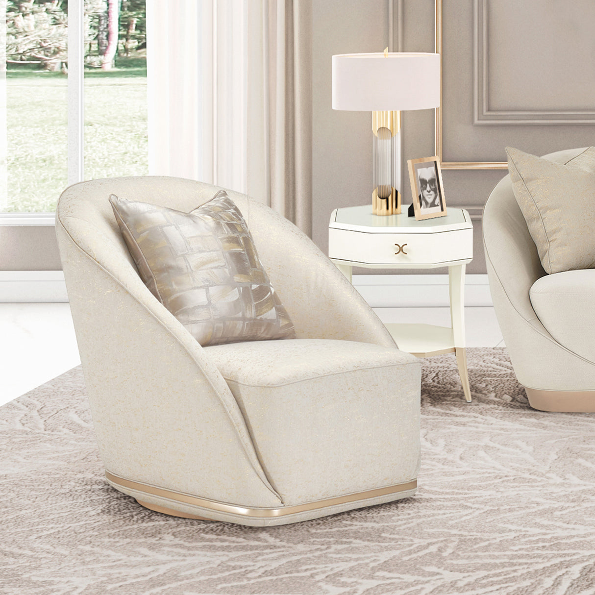 La Rachelle Medium Champagne Swivel Chair from Michael Amini - Luna Furniture