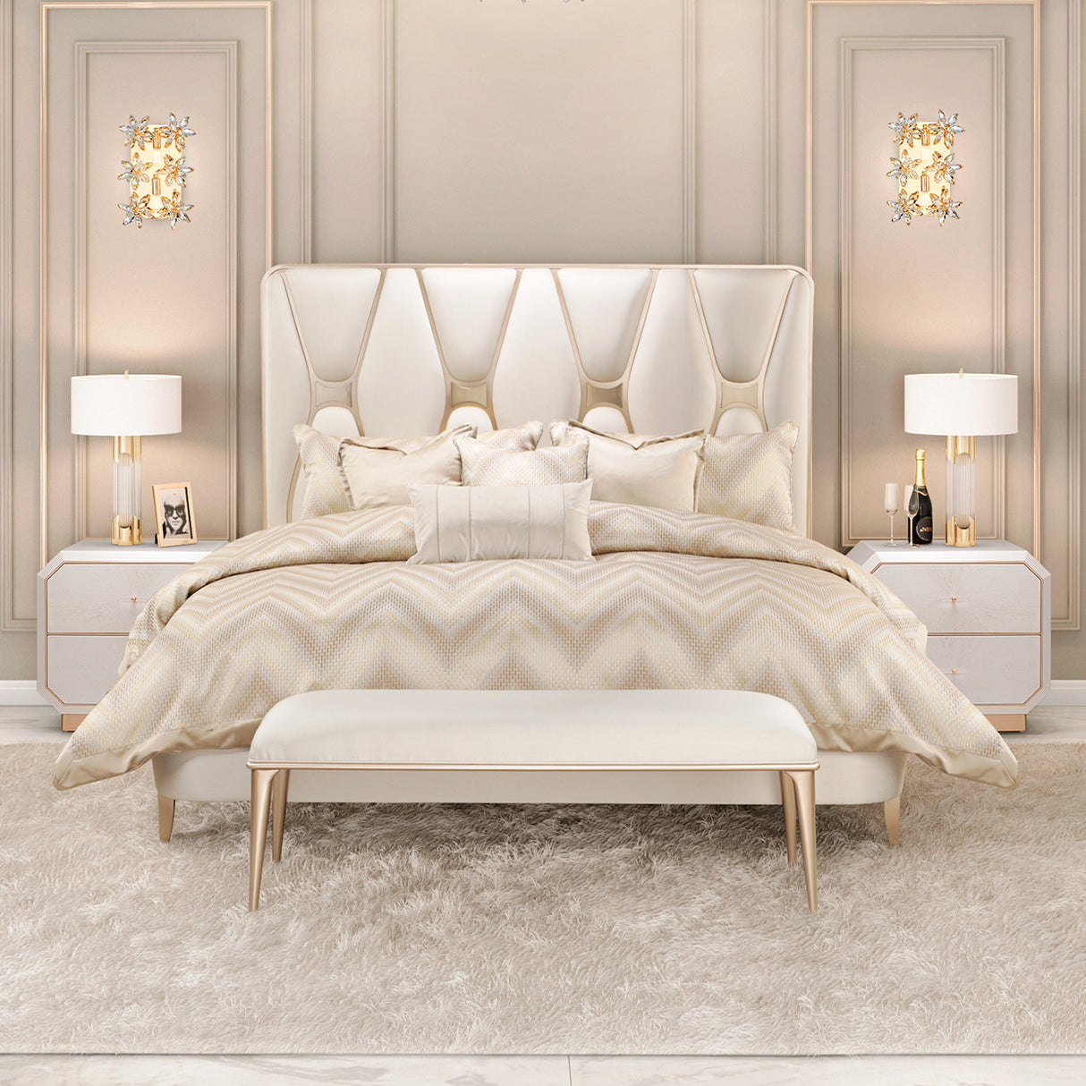 La Rachelle Medium Champagne Bench from Michael Amini - Luna Furniture