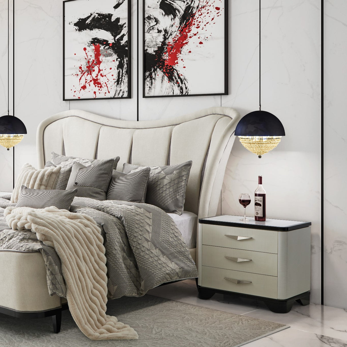 Tuxedo Piano Keyboard Nightstand, Large Piano Keyboard from Michael Amini - Luna Furniture