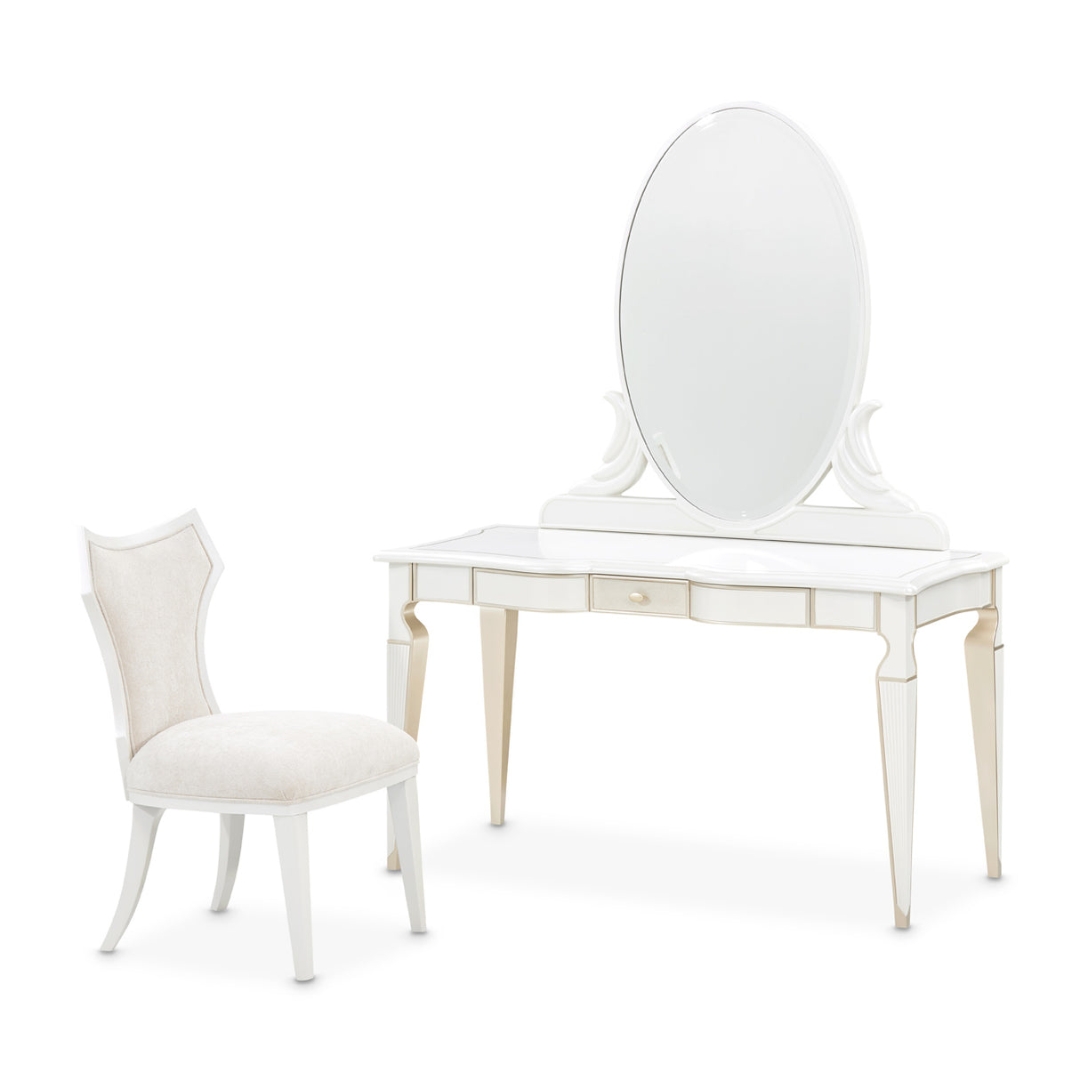 La Marisia Creamy Pearl Vanity Set With Mirror & Chair from Michael Amini - Luna Furniture