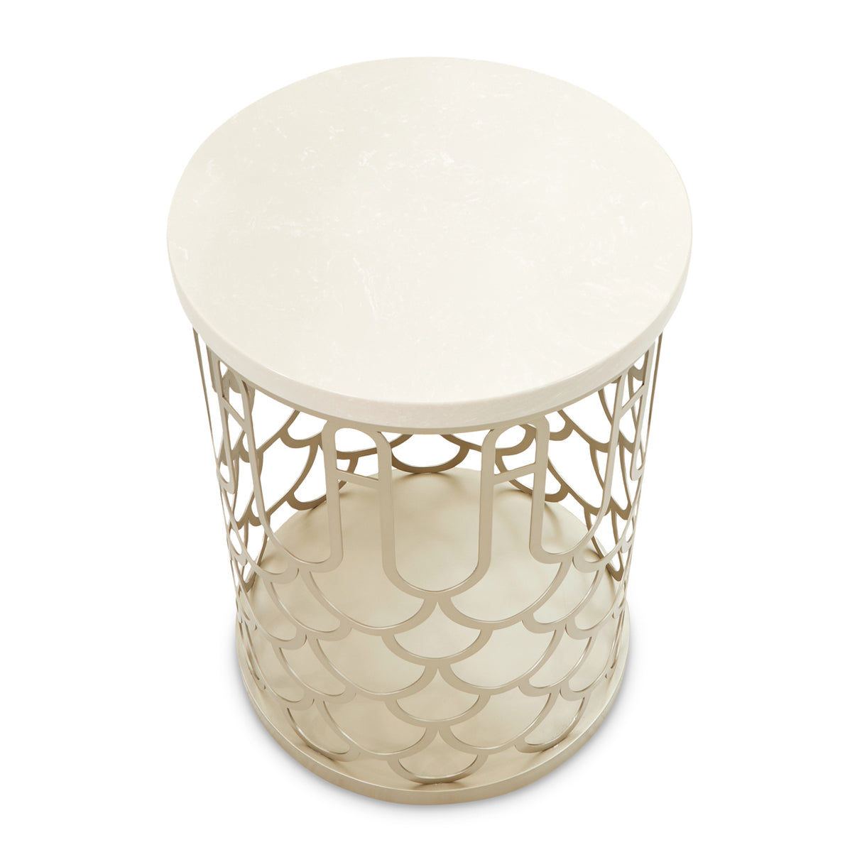 La Marisia Creamy Pearl Marble Chairside Table from Michael Amini - Luna Furniture