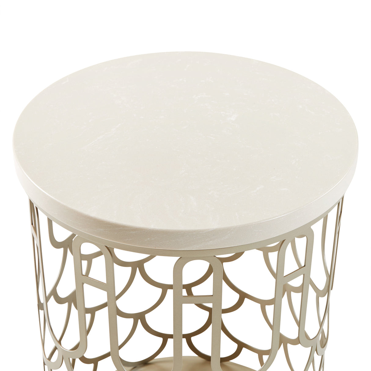 La Marisia Creamy Pearl Marble Chairside Table from Michael Amini - Luna Furniture