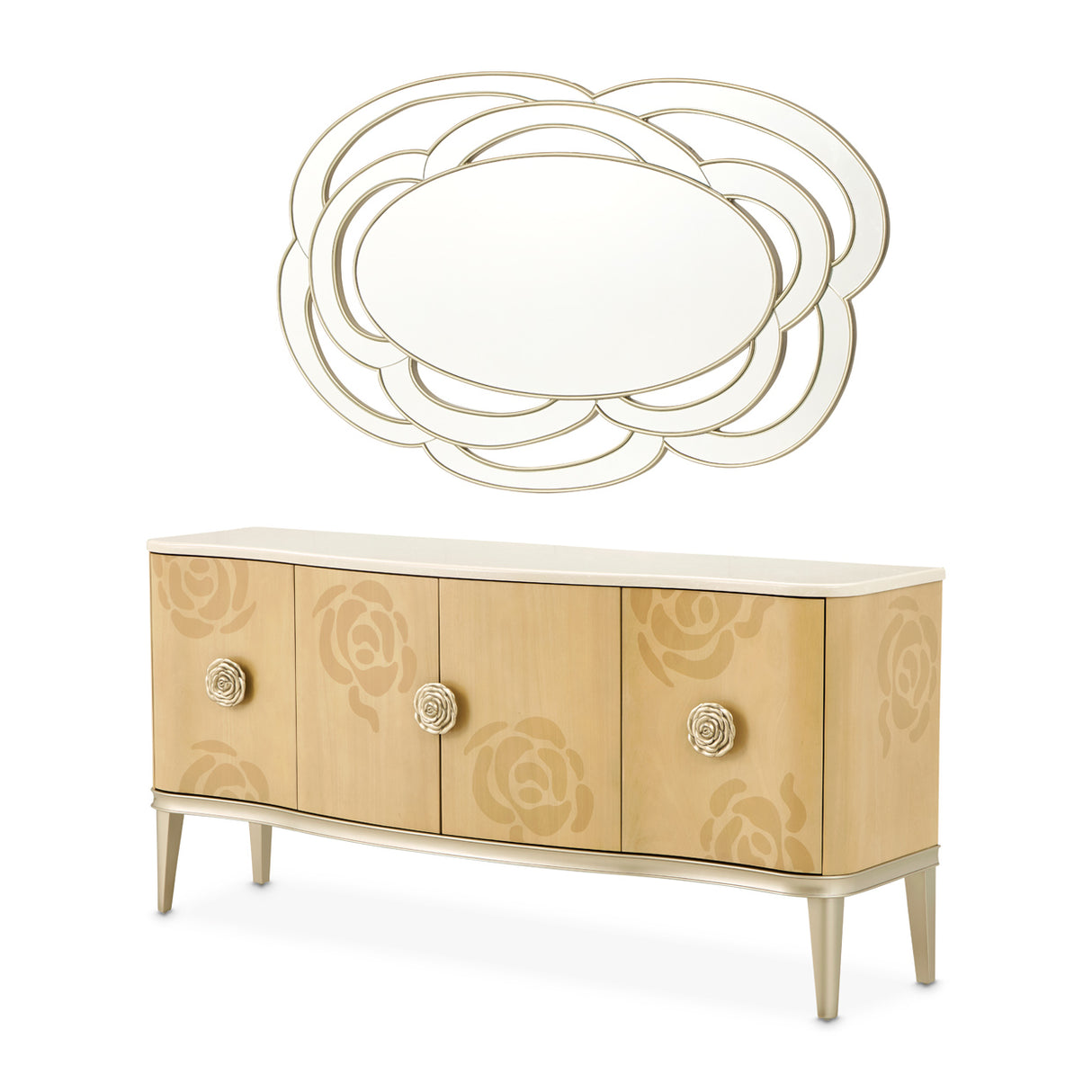 Camellia Field Caramel Sideboard With Wall Mirror from Michael Amini - Luna Furniture