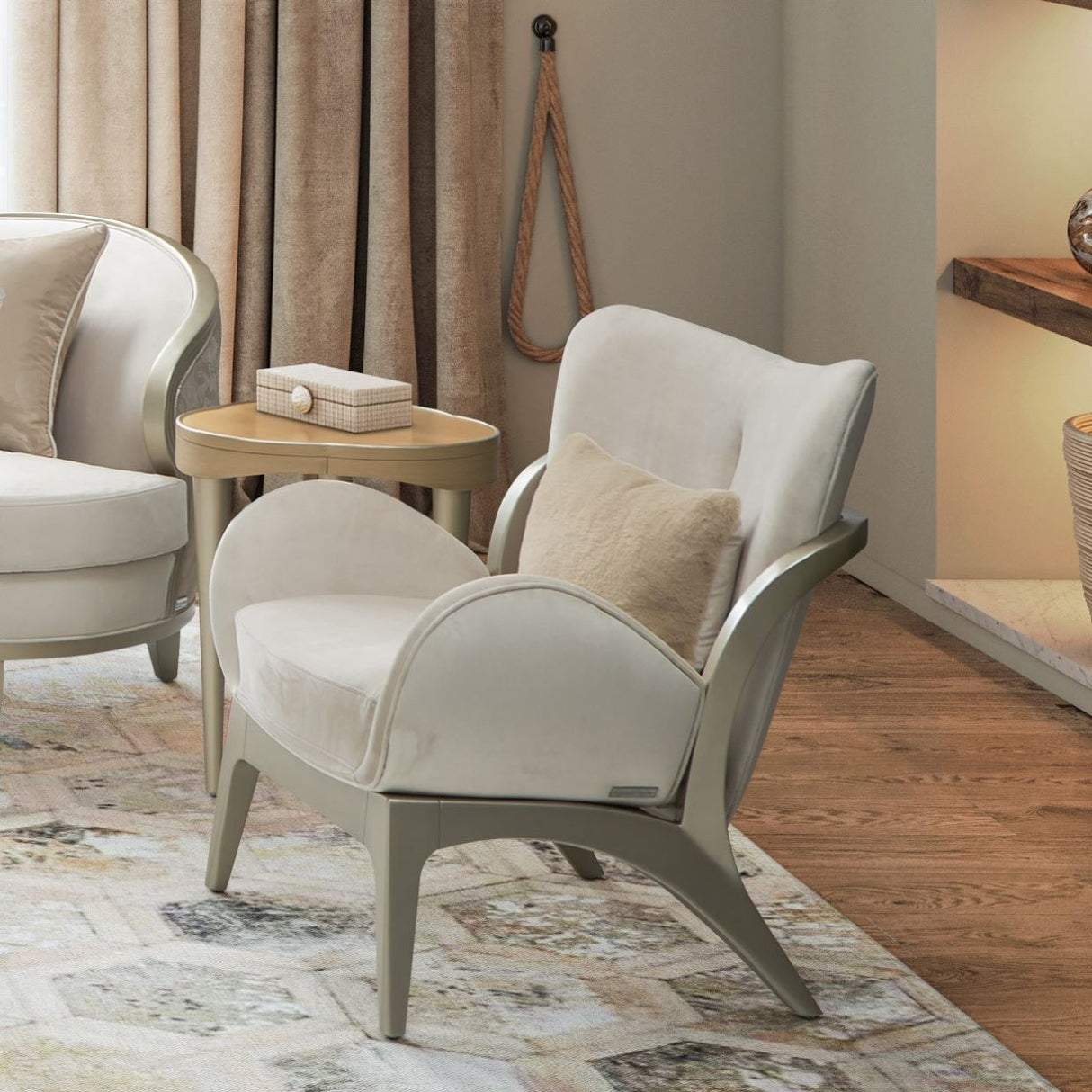 Camellia Field Caramel Camellia Field Accent Chair Ivory Caramel from Michael Amini - Luna Furniture