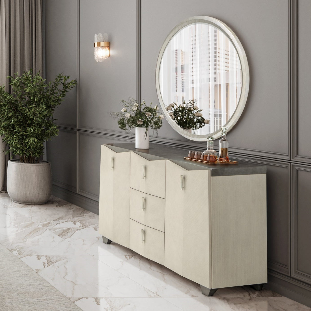 Fantosini Silver Mist Sideboard With Mirror from Michael Amini - Luna Furniture
