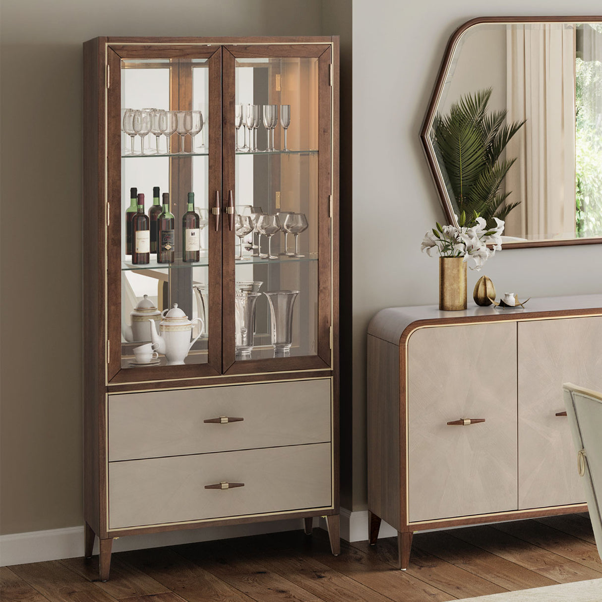 Houston Walnut Display Cabinet from Michael Amini - Luna Furniture