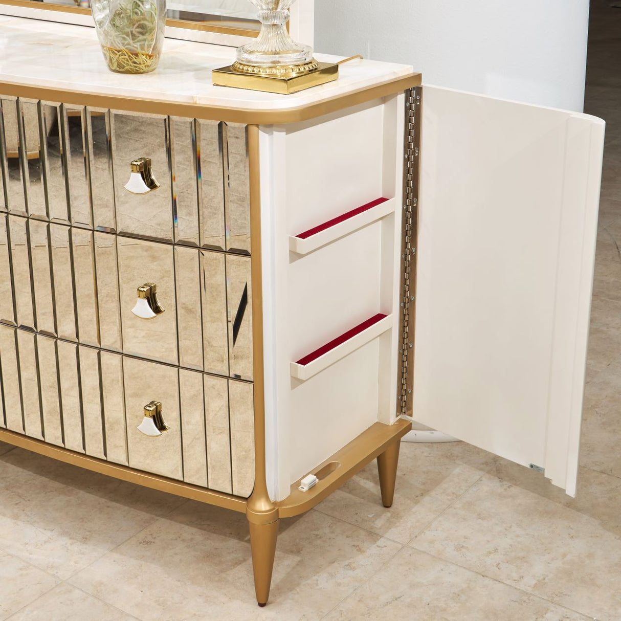 Scotts Square Light Champagne Dresser With Mirror from Michael Amini - Luna Furniture
