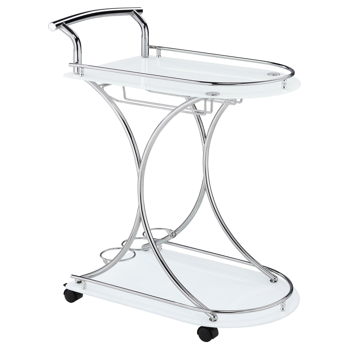 Elfman Chrome and White 2-shelve Serving Cart from Coaster - Luna Furniture